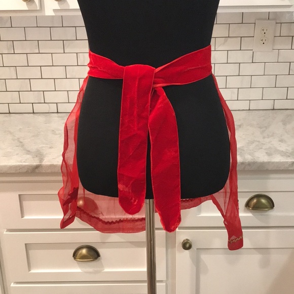 Vintage Christmas Felt Sequin Apron Handmade Santa Stocking Red Sheer Velvet - Picture 6 of 11